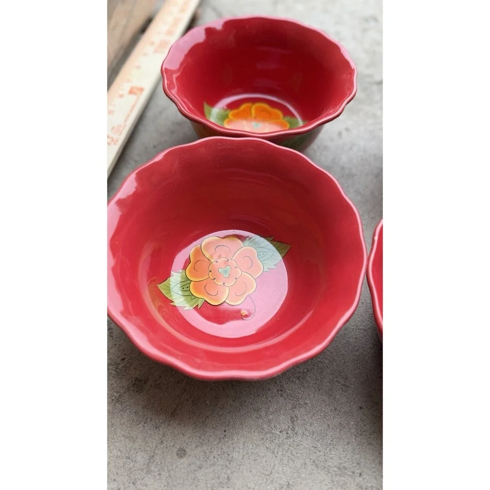 Temptations‎ Set of 4 Ramekins Poppy Passion Red Ovenware Bowls